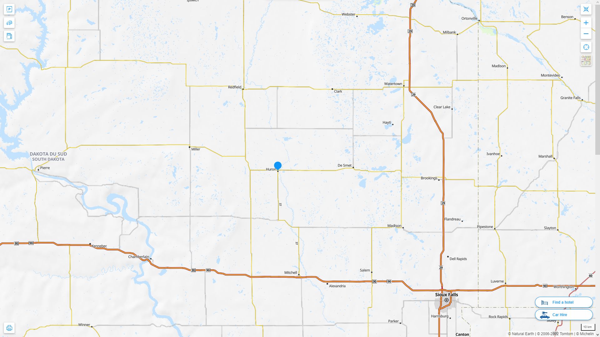 Huron South Dakota Highway and Road Map